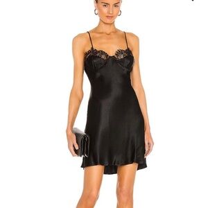 Bardot Black Satin Dress with Lace Trim